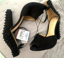 Escarpins ouverts rock tissu style nubuck noir bride clous ZARA 37