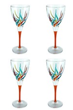 Ensemble De Four 4 Murano Vin Verre Main Peint Multi Orange Tige Venise Italie
