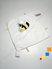 Doudou Plat/Mouchoir Carré Abeille Blanc Jaune Noir Rayé Attache Tétine Primark