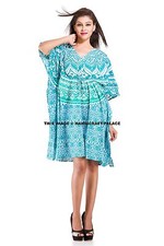 Indien Ombre Mandala Imprimé Caftan Grande Taille Robe Été Vert Maxi Tunique