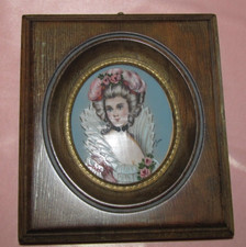 Miniature peinture cadre bois buste jeune femme Marquise Briancourt signé