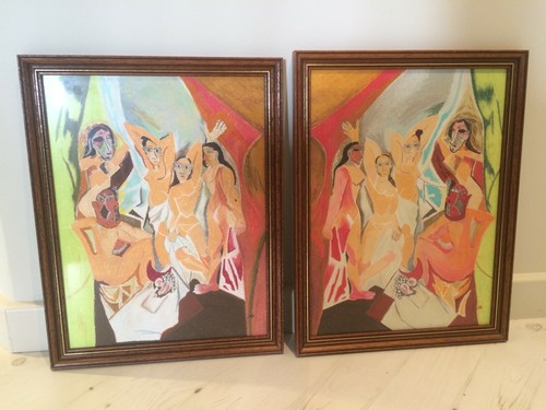 Lot deux tableaux pastel - lot,