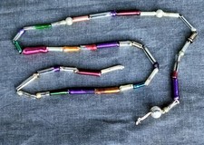 Ancienne Décoration Noël. Guirlande Verre Soufflé Églomisé. Bohème. Vintage.Rare