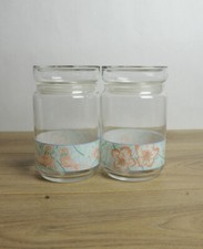 Lot de deux jolis pot en verre motif oiseau et fleur déco cuisine vintage
