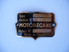 original plaque de constructeur 125cc Motobécane type Z 22 C années 50/60