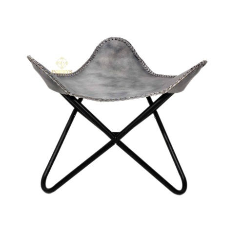 Pouf ottoman rond cuir gris - en,