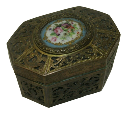 Brass bronze box porcelain - brass,
