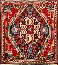 Tapis Carré En Laine Géométrique Bleu Marine Fait Main Pour Foyer 2x2