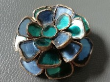 BELLE BROCHE EN TALOSEL 1950 PAR LINE VAUTRIN miroir bleu et vert