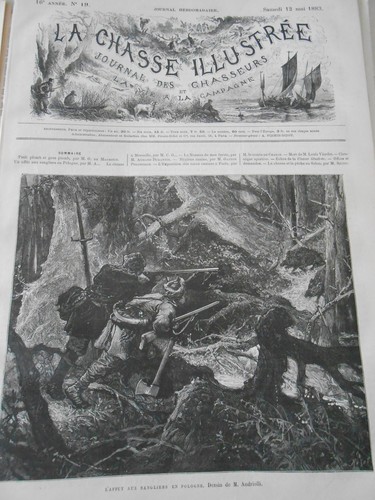 Gravure 1883 chasse l affut - chasse, l'affut