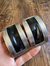 Paire de Boucle De Chaussure Argent & Cuir XIX EMe Vêtement & Bijoux