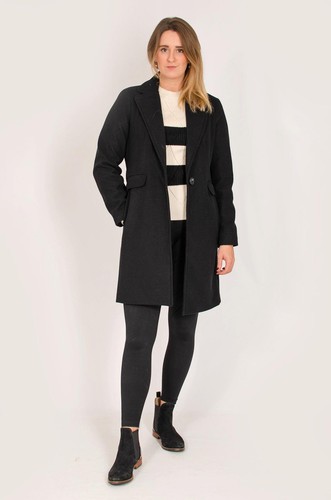 Black crombie coat single - black,