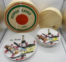 SERVICE DE 6 ASSIETTES A FROMAGE ET PLATEAU EN FAIENCE DE GIEN DANS LEUR BOITE