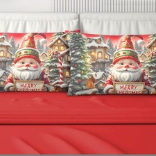 Set Draps Coton Lit Double Noël Rouge 4 Taies D'Oreiller Fantaisie Gnomes