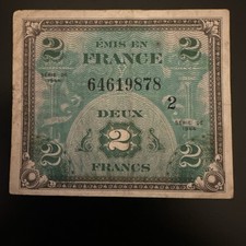 Billet 2 Francs France 1944 – Série 2 – “Drapeau” – Authentique – WWII
