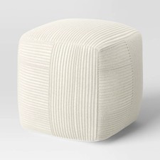 Ribbed pouf ottoman - cream,
