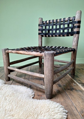 Fauteuil vintage cuir tressé