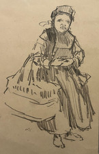 BRETONNE Panier DESSIN ORIGINAL Signé GEORGES GOBO Bretagne Femme Costume XX°