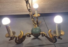 Lustre ou suspension aux cygnes style empire de Lucien Gau 3 feux - Fonctionne