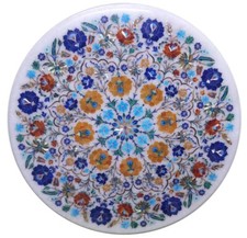 24 " Marbre Table Haut Floral Demi Précieux Pierres Incrustation Art Main