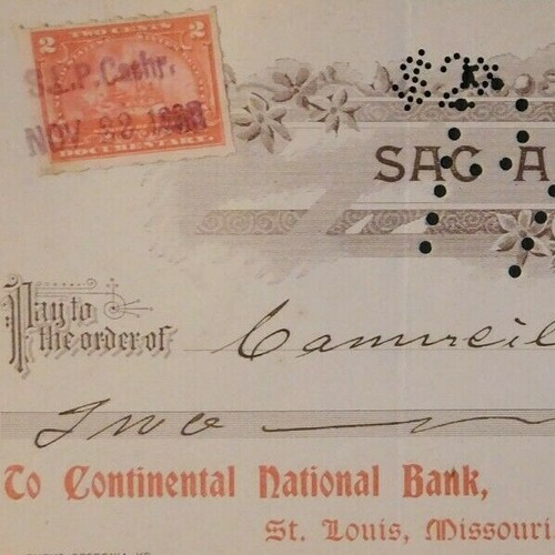 Vintage 1898 bank check - bank, sac