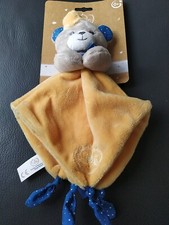 DOUDOU PLAT - DODO D'AMOUR OURS chapeau jaune moutarde bleu pois NEUF