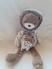 Doudou Pantin Gaston Ours Blanc Marron Capuche Fourrure 35 Cm Kaloo Filoo Neuf 