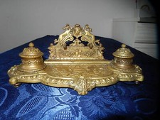  ANCIEN ENCRIER DE BUREAU EN BRONZE PORTE PLUMES SCULPTURE XIX ème N3 DECORATION