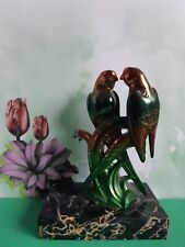 Ancien serre livre oiseaux 'perruches métal moiré ' socle marbre noir