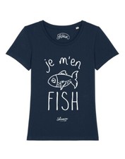 T-shirt  femme manches courtes JE M'EN FISH couleur bleu marine