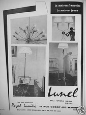 PUBLICITÉ 1958 LUNEL LUMINAIRE LA MAISON FRANÇAISE ET JEUNE - ADVERTISING