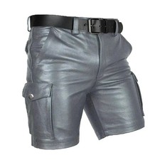 Short en cuir de motard gris