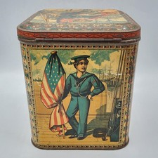 Boîte pub en fer blanc lithographié à décor de marins Huntley & Palmers XIXème