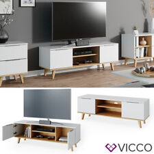 Meuble bas Nautica, meuble TV, buffet bas scandinave, blanc, chêne Vicco