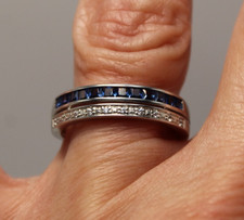 Bague en Argent Massif 925 Saphirs Calibrés de Synthèse et Zircons T.54 NEUF (B)