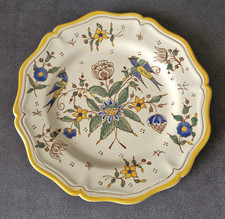Assiette Desvres chantournée – motif oiseaux & fleurs – faïence 1980/2000
