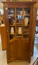 BIBLIOTHEQUE D'ECOLE ANNEES 40 CHÊNE CLAIR AVEC PORTE VITREE ET ETAGERES