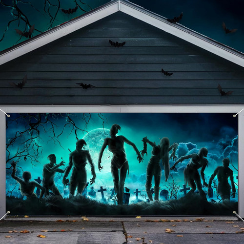 Halloween garage door cover - door,