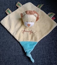 Doudou Peluche Plush Plat Lion Jaune Marron Bleu Etiquettes  Jungle Tex Baby