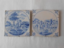 2 anciens carreaux hollandais Delft 18ème. Poterie. Anciens carreaux