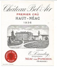 étiquette Château Bel-Air Haut-Néac par Pomerol 1936.