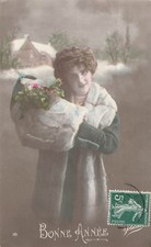 CP BONNE ANNEE FEMME ELEGANTE