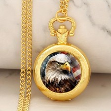 Montre de Poche Or PW132 Avec Chaîne 80 cm Fashion & Casual Quartz Motif Aigle