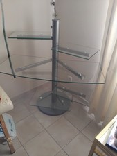 bureau en verre sur 3 niveaux avec plateaux coulissants