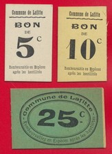 TICKETS DE NÉCESSITÉ (3) - COMMUNE DE LAFITTE 5 C, 10 C & 25 C- LOT-ET-GARONNE
