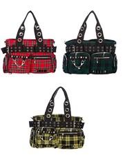 Sac À Main Gothique Punk Emo En Tartan Rouge Vert À Clous
