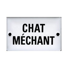 Plaque humoristique  émaillée bombée  6x10 cm : CHAT MÉCHANT