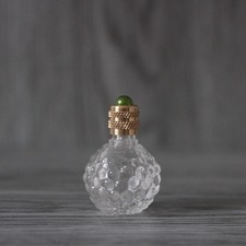 Miniature de parfum vide, bouteille en verre de forme boule picot, couleur vert