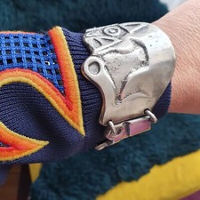 Bracelet Manchette Bronze Argenté Signé M. BUFFET Bijou d'Artiste Vintage 1970