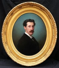 Tableau encadré portrait ovale jeune homme moustache Stanislas FAIVRE-DUFFER art